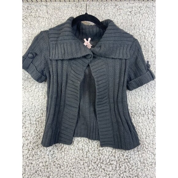 Derek Heart gray open  short cardigan short sleeve high neck open button size S - Picture 1 of 9